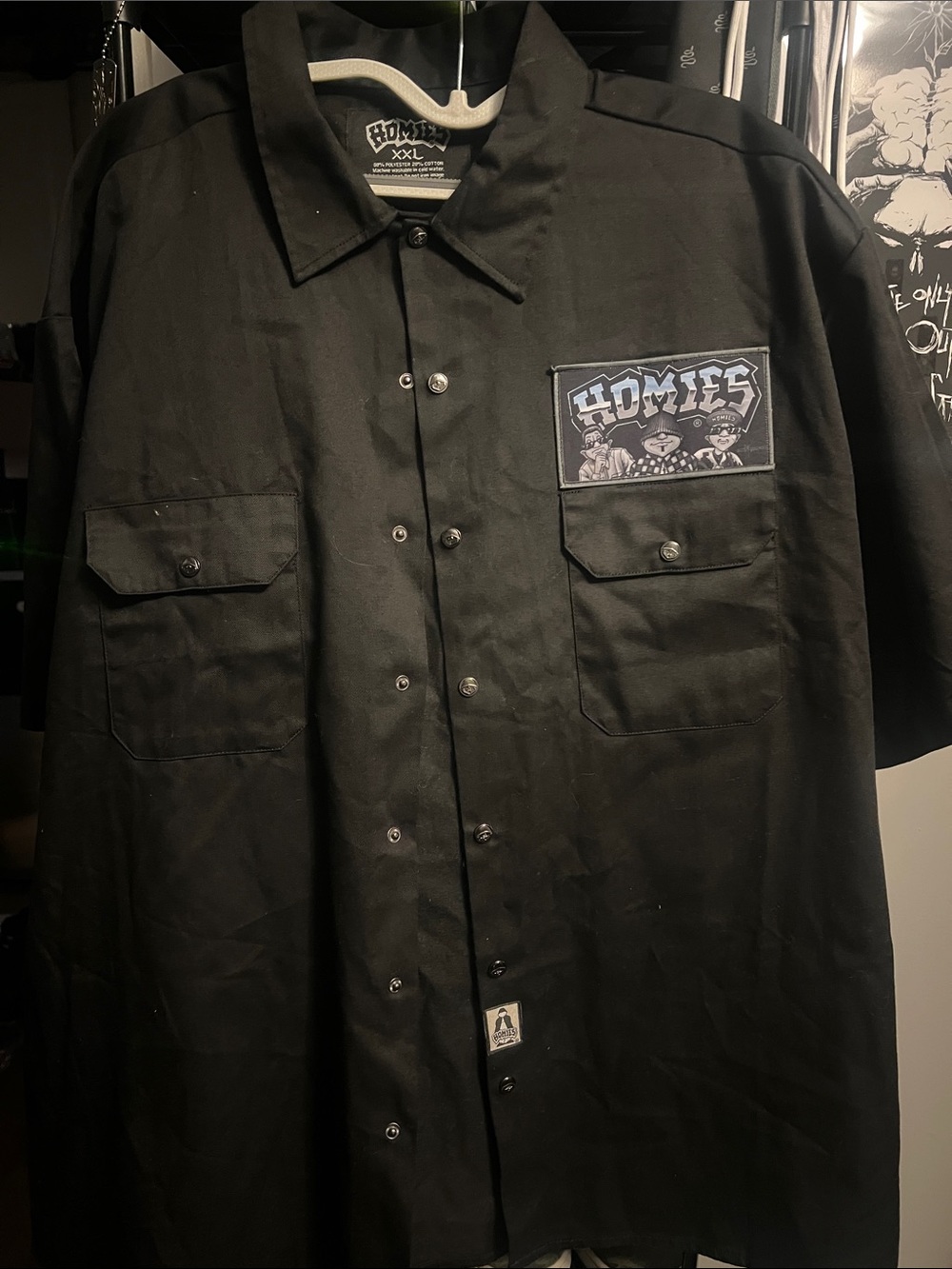 Homie Black Short-Sleeve Button-Front Work Shirt with Homies Patch - XXL